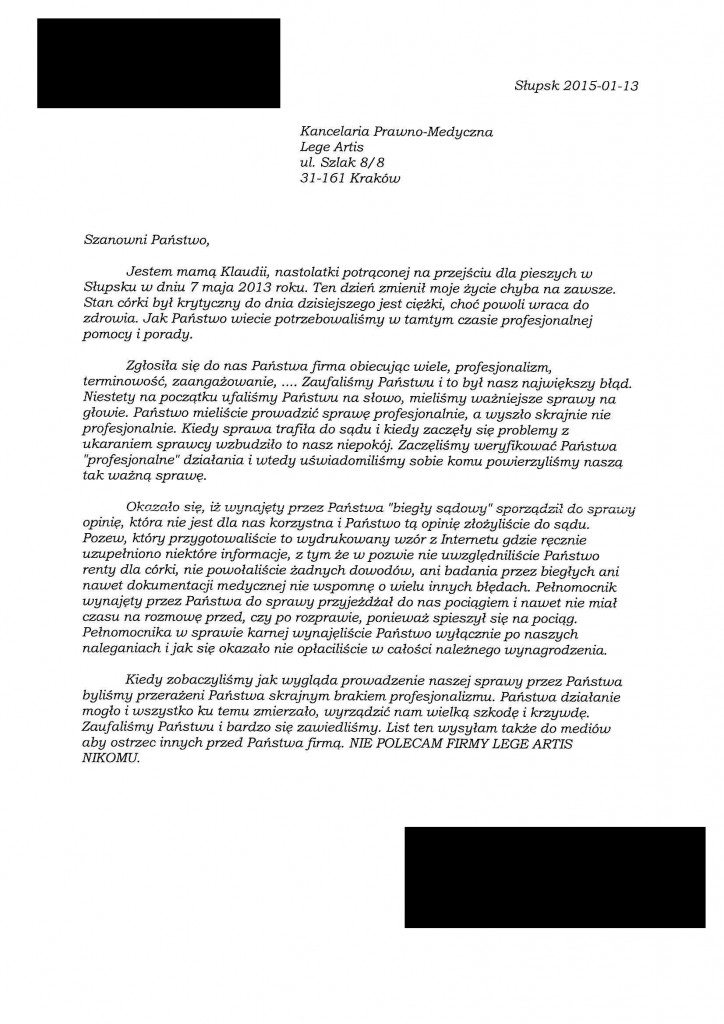 List Lege Artis Kraków